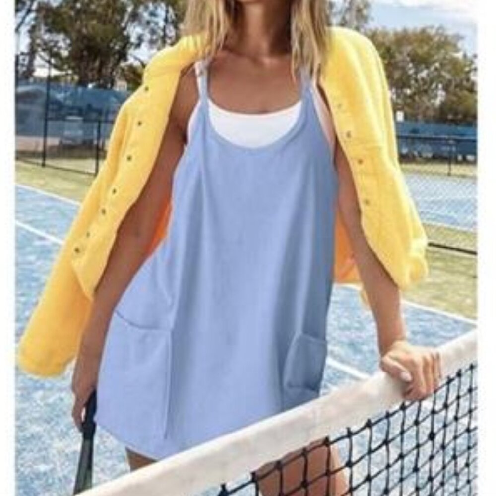 Blue Athletic Mini Dress Built in Shorts New